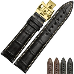 黑色进口鳄鱼皮表带配上金色蝴蝶扣：做工细致精良，使得表带拥有更为卓越品质。安全便捷、不易掉色，耐磨防刮。