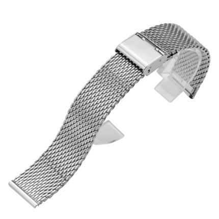此款表带采用不锈钢编制材质，薄款简约轻盈，实心材质、柔软不生硬，折叠式精钢表扣，选材上乘，造型美观，完美弧度贴合手腕。